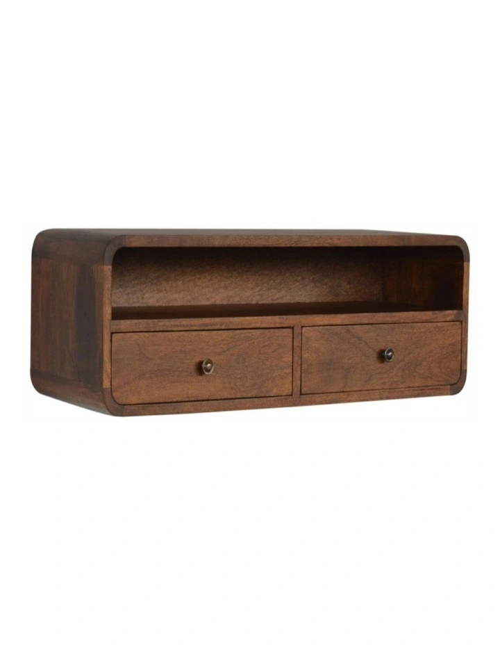 Solid Wood Floating Chestnut Open Console in Dark Brown image 3