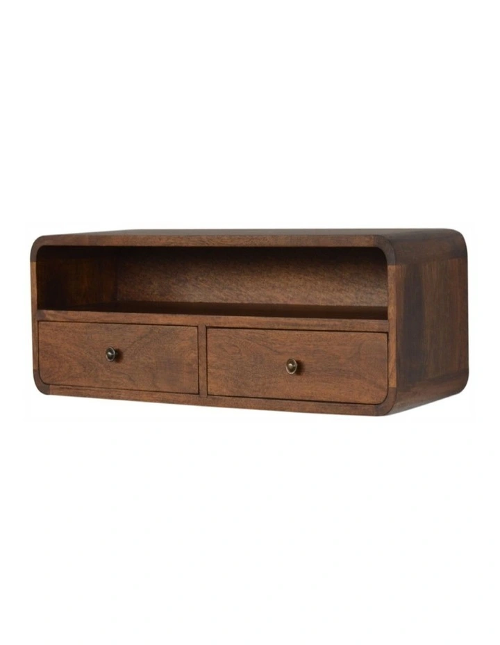 Solid Wood Floating Chestnut Open Console in Dark Brown image 4