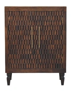 Solid Wood Textured Cabinet 2 Doors 2 Shelves in Dark Brown