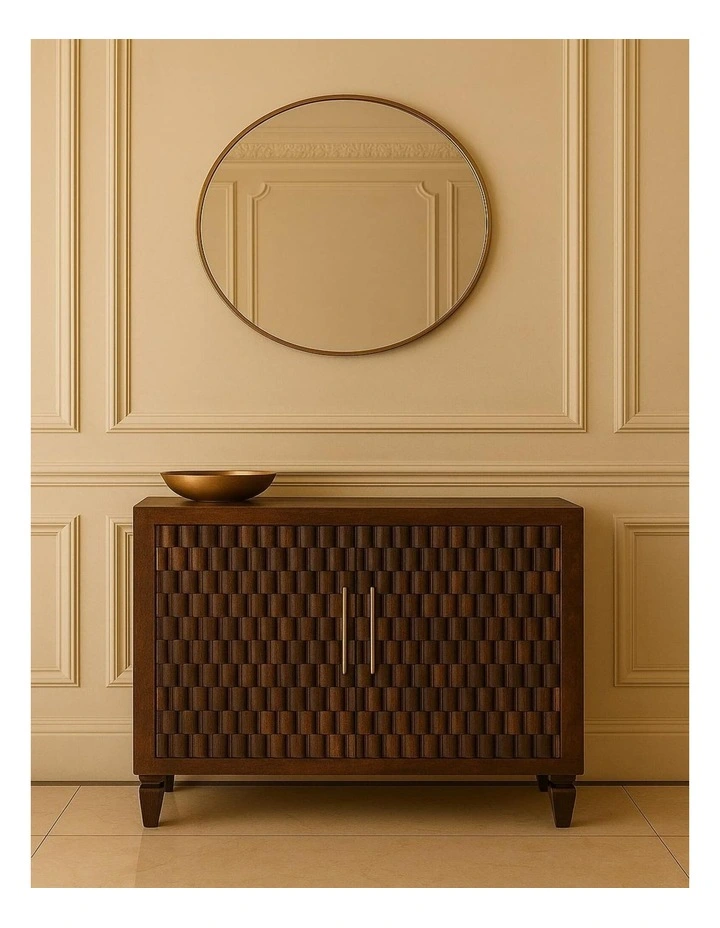Solid Wood Textured Cabinet 2 Doors 2 Shelves in Dark Brown image 2