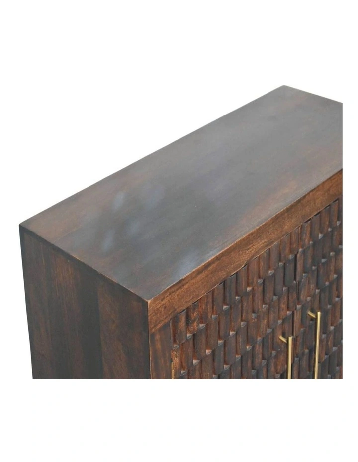 Solid Wood Textured Cabinet 2 Doors 2 Shelves in Dark Brown image 3