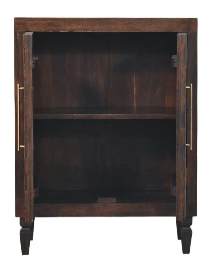 Solid Wood Textured Cabinet 2 Doors 2 Shelves in Dark Brown image 4