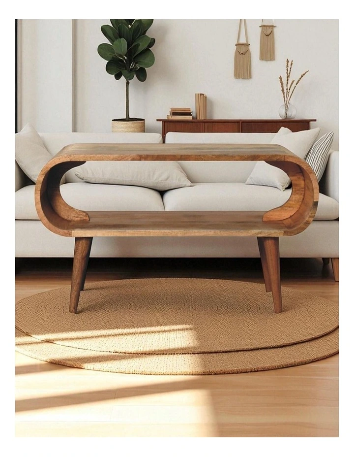 Artisan Furniture Solid Wood Amaya Nordic Style Oak-ish Coffee Table, 1 Open Slot, Brown image 2