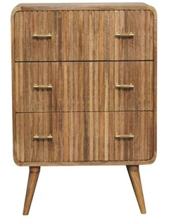 Solid Wood T-Bar Ridged Chest 3 Drawers in Brown
