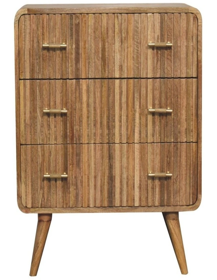 Solid Wood T-Bar Ridged Chest 3 Drawers in Brown image 1