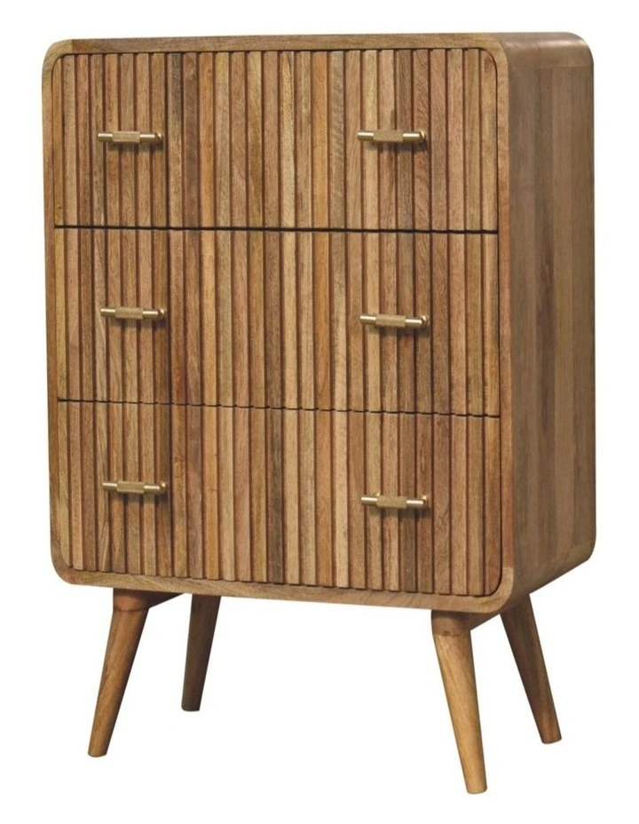 Solid Wood T-Bar Ridged Chest 3 Drawers in Brown image 4