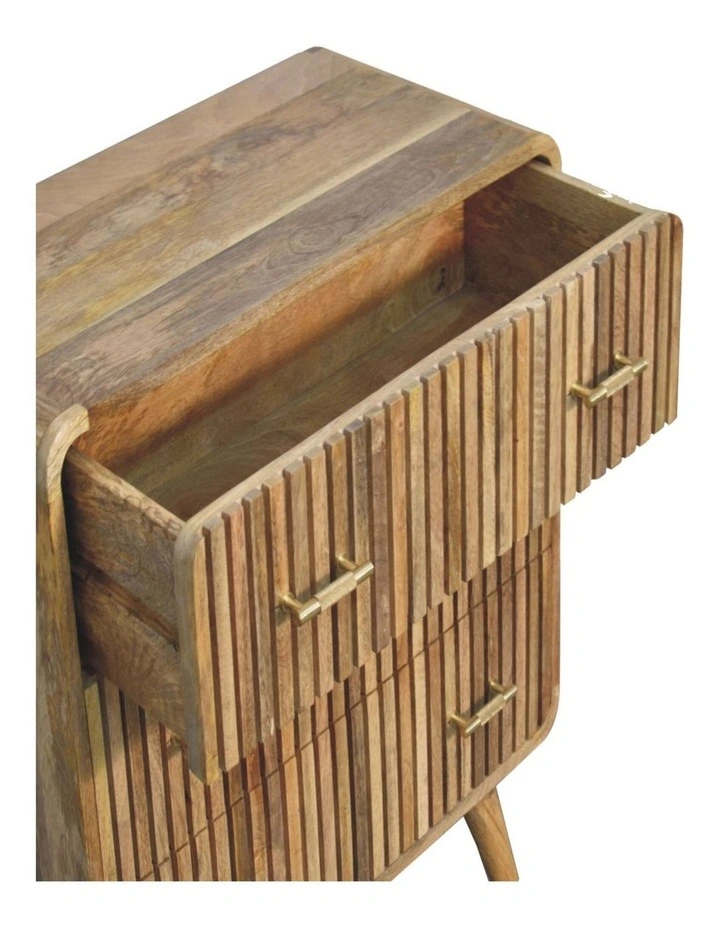 Solid Wood T-Bar Ridged Chest 3 Drawers in Brown image 5
