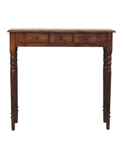 Solid Wood Turned Legs Console Table 3 Drawers in Dark Brown