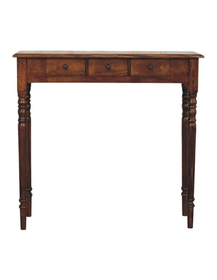 Solid Wood Turned Legs Console Table 3 Drawers in Dark Brown image 1