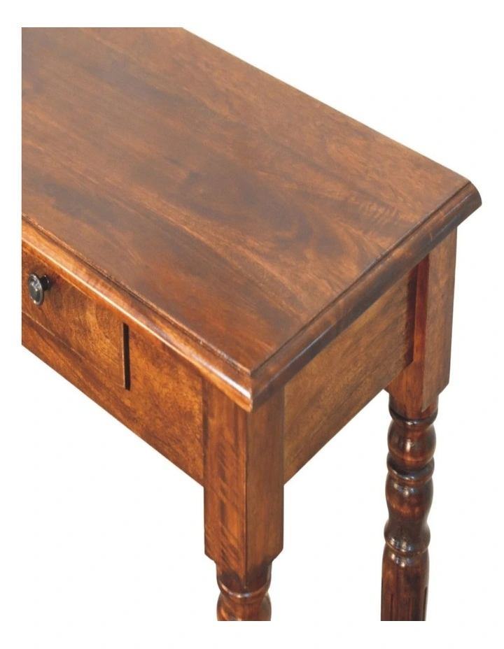 Solid Wood Turned Legs Console Table 3 Drawers in Dark Brown image 3