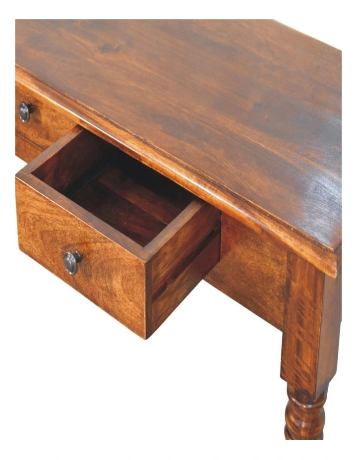 Solid Wood Turned Legs Console Table 3 Drawers in Dark Brown image 4