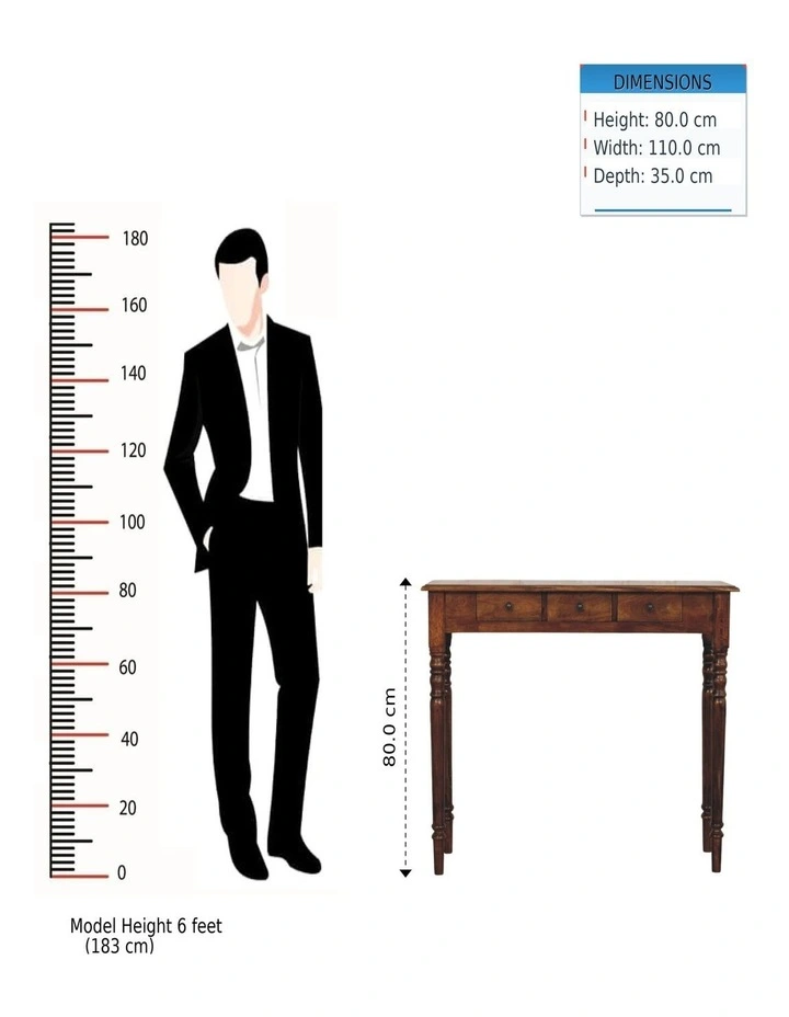 Solid Wood Turned Legs Console Table 3 Drawers in Dark Brown image 6