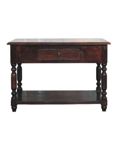 Solid Wood Turned Legs Cherry Console 2 Drawers Table in Dark Brown