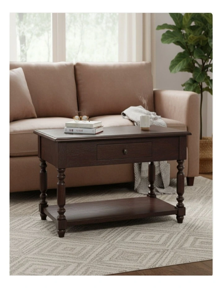 Solid Wood Turned Legs Cherry Console 2 Drawers Table in Dark Brown image 2