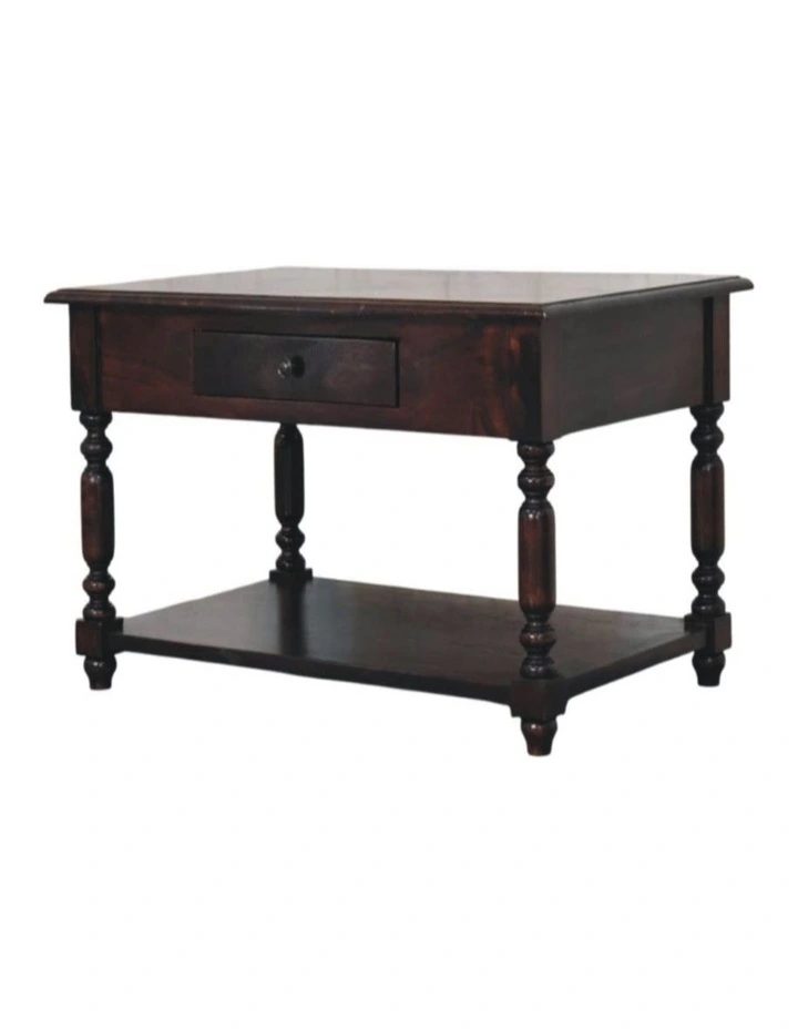 Solid Wood Turned Legs Cherry Console 2 Drawers Table in Dark Brown image 3