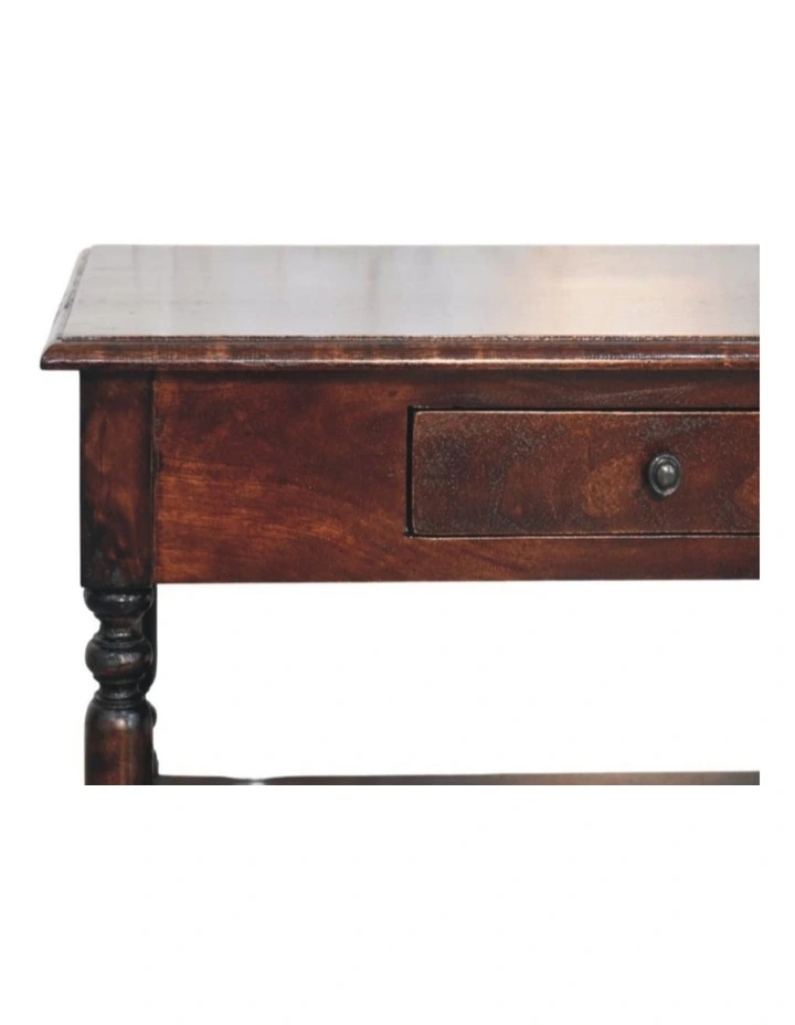 Solid Wood Turned Legs Cherry Console 2 Drawers Table in Dark Brown image 4