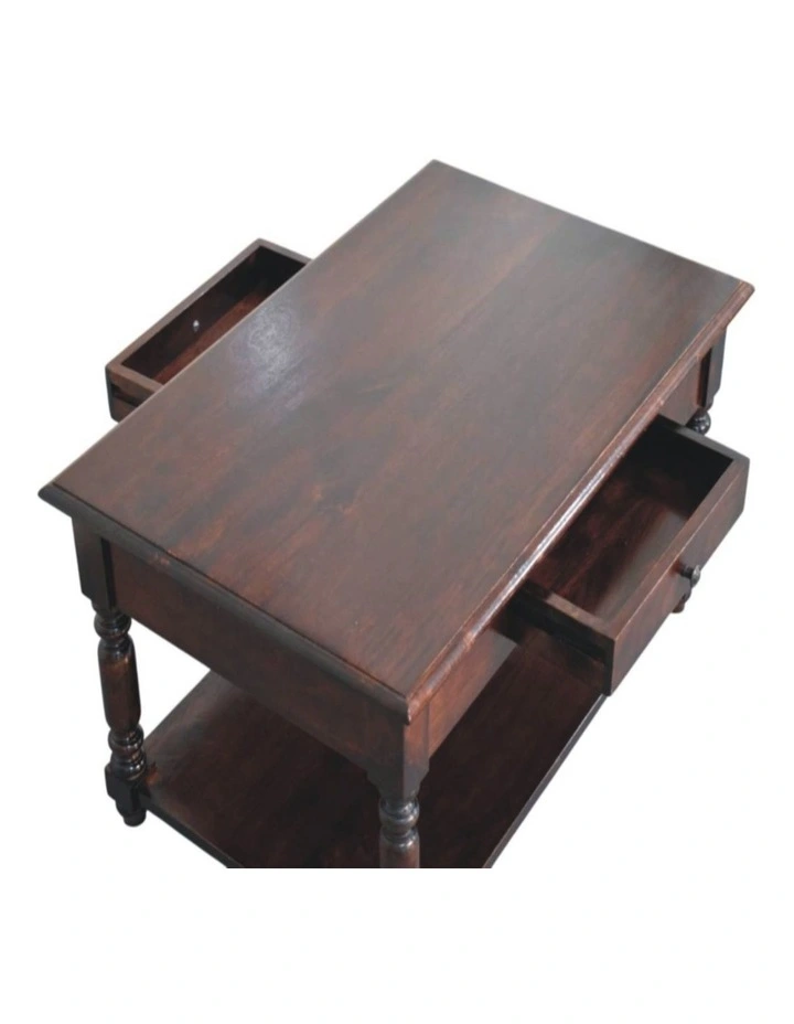 Solid Wood Turned Legs Cherry Console 2 Drawers Table in Dark Brown image 5