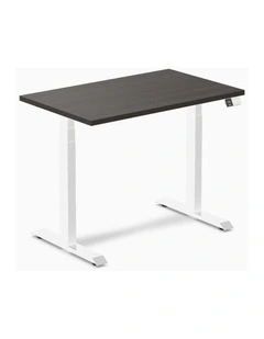 Desky Dual Melamine Sit Stand Desk - Burnished Wood / 1200x750mm / White