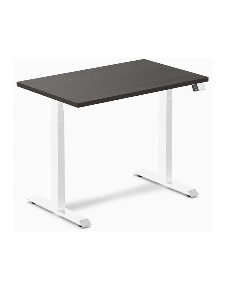 Desky Dual Melamine Sit Stand Desk - Burnished Wood / 1200x750mm / White image 1