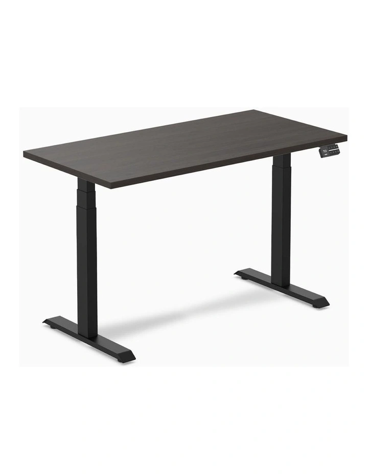 Desky Dual Melamine Sit Stand Desk - Burnished Wood / 1500x750mm / Matte Black image 1
