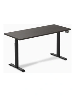 Dual Melamine Sit Stand Desk 1800x750mm in Burnished Wood/Matte Black