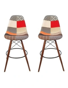 Pack of 2, Replica Eames DSW Stool, Fabric & Walnut