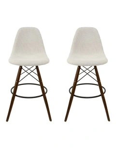 Pack of 2, Replica Eames DSW Stool, Fabric & Walnut