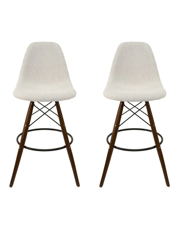 Pack of 2, Replica Eames DSW Stool, Fabric & Walnut image 1