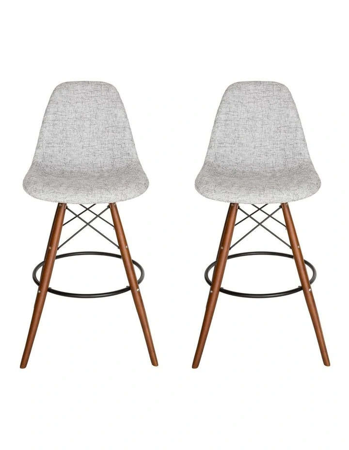 Pack of 2, Replica Eames DSW Stool, Fabric & Walnut image 1