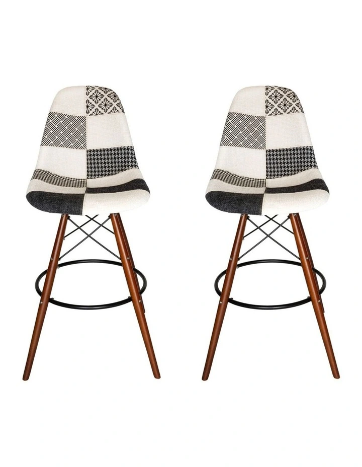 Pack of 2, Replica Eames DSW Stool, Fabric & Walnut image 1