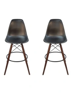 Pack of 2, Replica Eames DSW Stool, Plastic & Walnut
