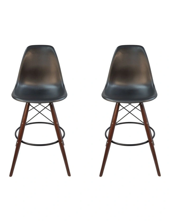 Pack of 2, Replica Eames DSW Stool, Plastic & Walnut image 1