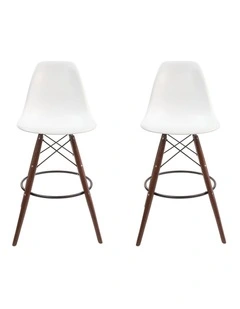 Pack of 2, Replica Eames DSW Stool, Plastic & Walnut