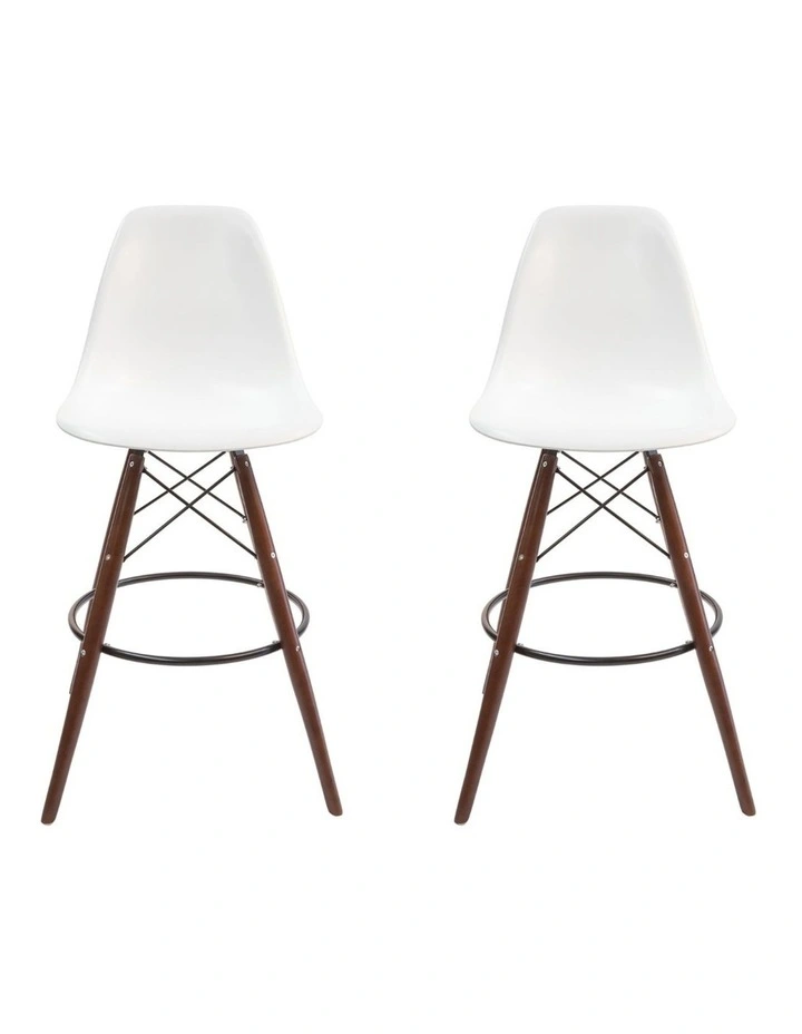 Pack of 2, Replica Eames DSW Stool, Plastic & Walnut image 1