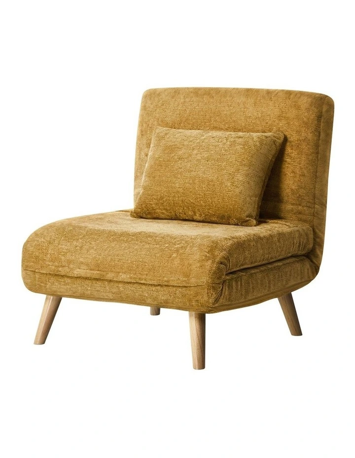 Oikiture Folding Sofa Bed Lounge Chair Chenille Recliner Single Seat Yellow image 1