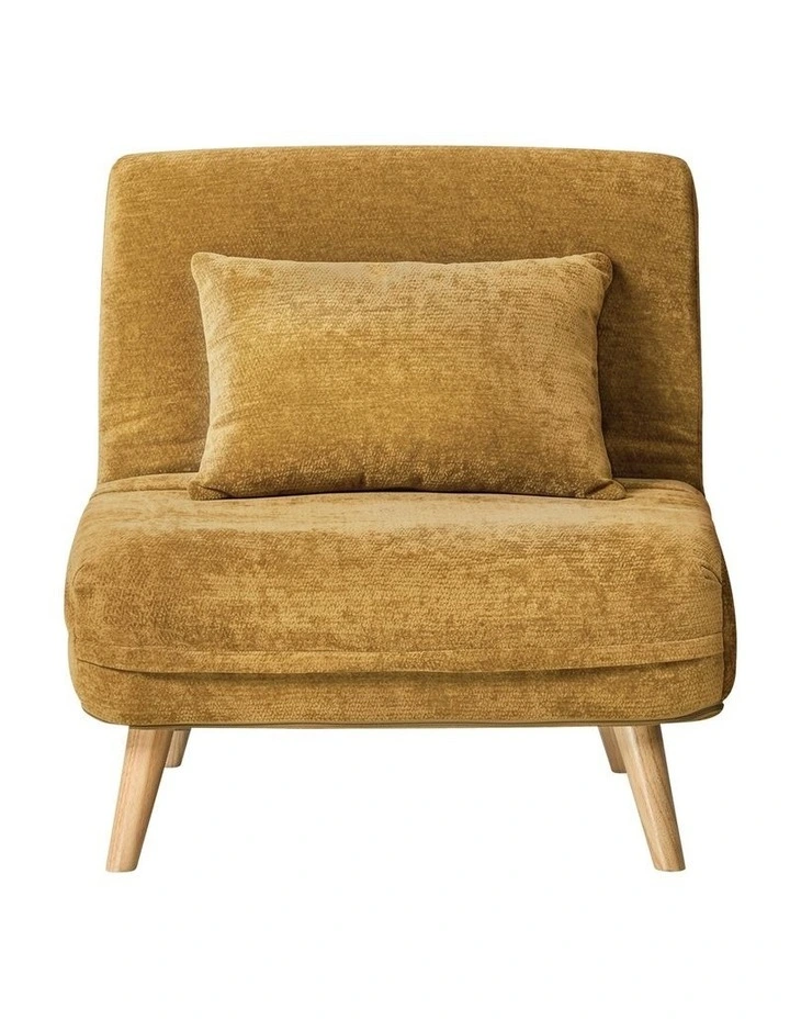 Oikiture Folding Sofa Bed Lounge Chair Chenille Recliner Single Seat Yellow image 2