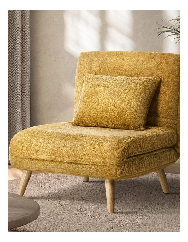 Oikiture Folding Sofa Bed Lounge Chair Chenille Recliner Single Seat Yellow image 4