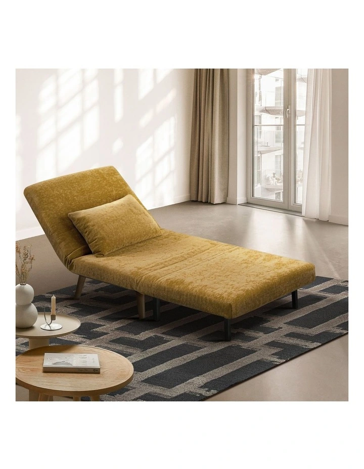 Oikiture Folding Sofa Bed Lounge Chair Chenille Recliner Single Seat Yellow image 5
