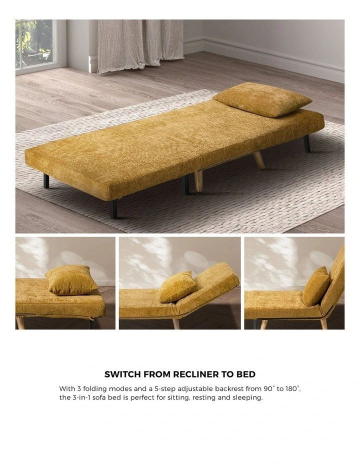 Oikiture Folding Sofa Bed Lounge Chair Chenille Recliner Single Seat Yellow image 6