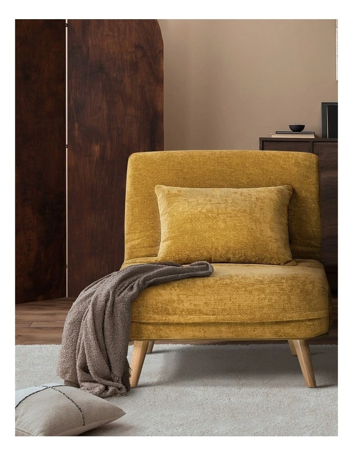 Oikiture Folding Sofa Bed Lounge Chair Chenille Recliner Single Seat Yellow image 7