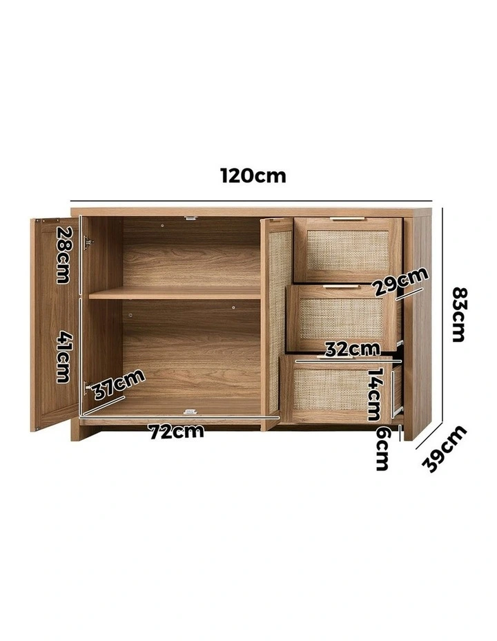 Oikiture Rattan Buffet Sideboard Storage Cabinet 3 Drawers image 3