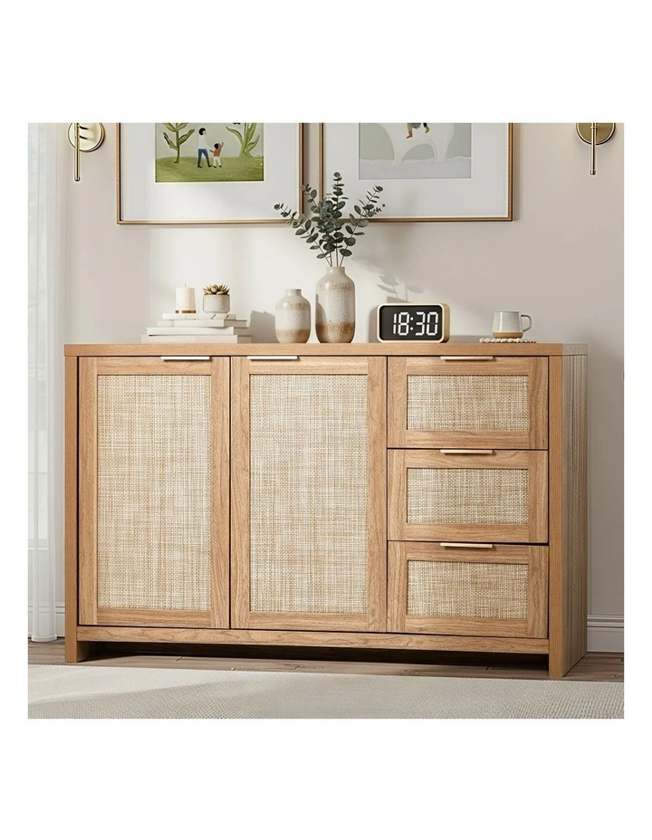 Oikiture Rattan Buffet Sideboard Storage Cabinet 3 Drawers image 4