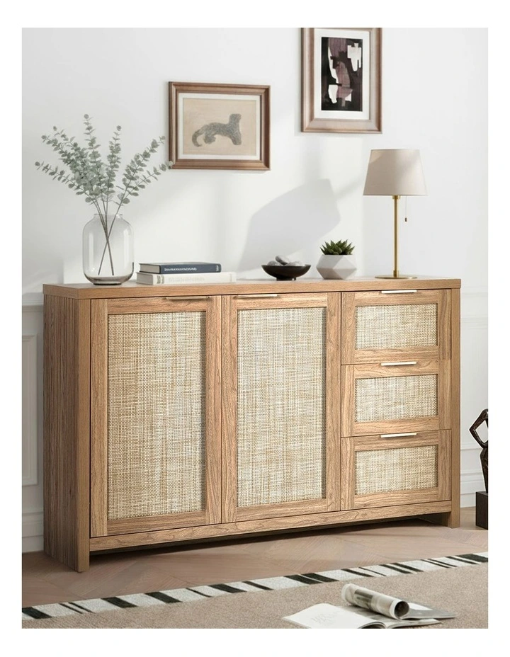 Oikiture Rattan Buffet Sideboard Storage Cabinet 3 Drawers image 5