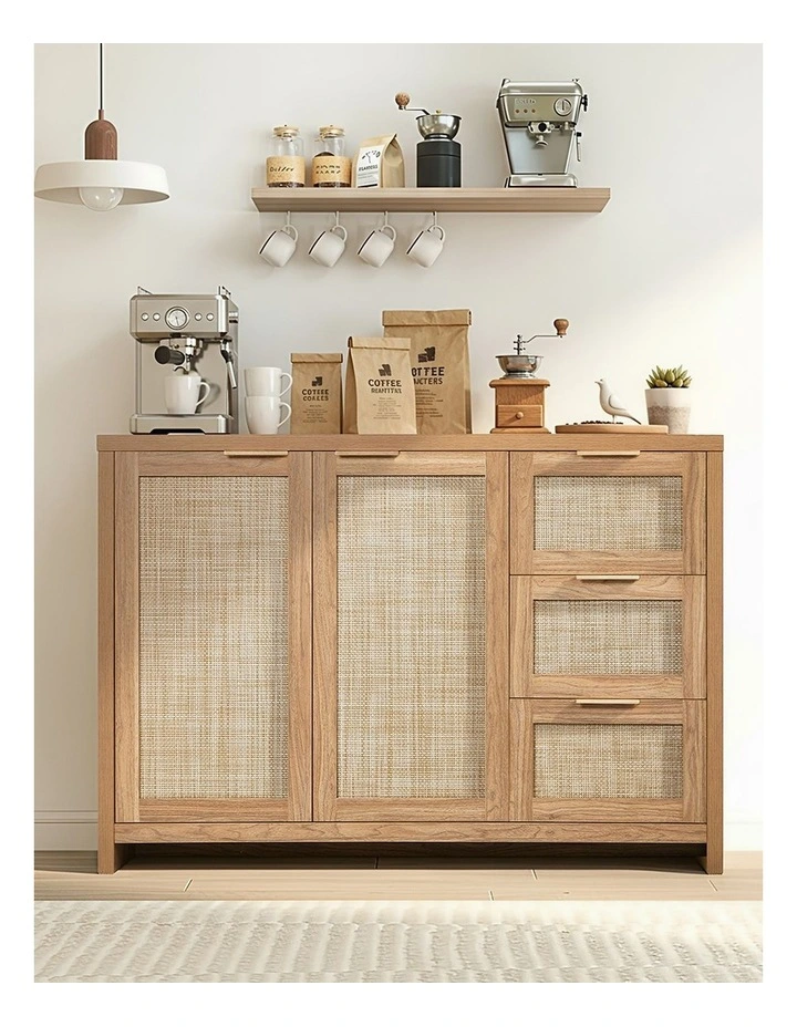 Oikiture Rattan Buffet Sideboard Storage Cabinet 3 Drawers image 7