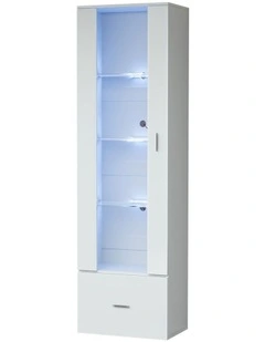 Oikiture Display Cabinet Buffet Sideboard LED Light High Gloss Cupboard White