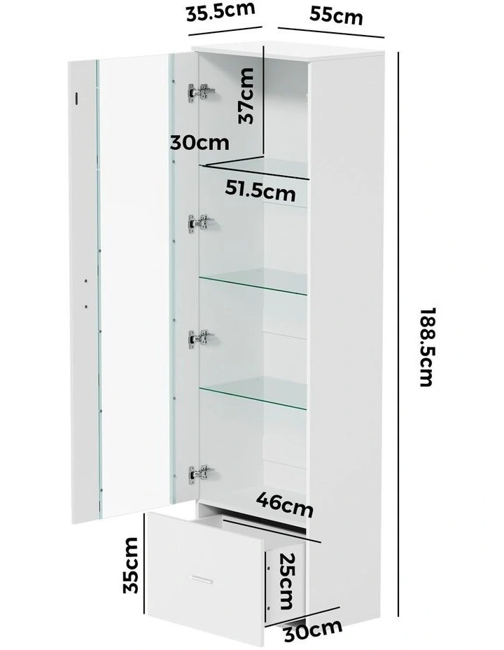 Oikiture Display Cabinet Buffet Sideboard LED Light High Gloss Cupboard White image 3
