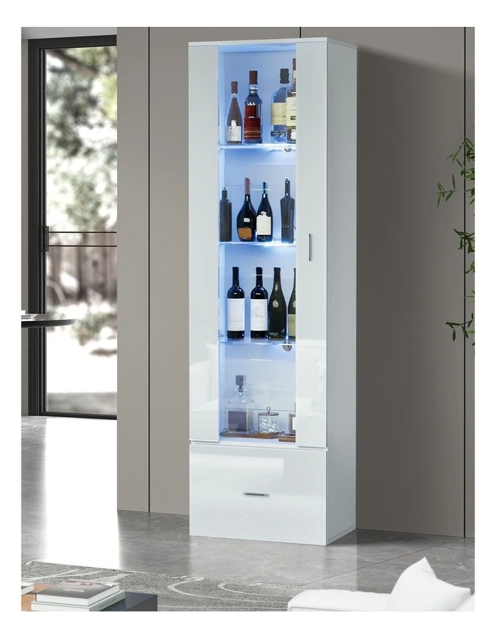 Oikiture Display Cabinet Buffet Sideboard LED Light High Gloss Cupboard White image 4