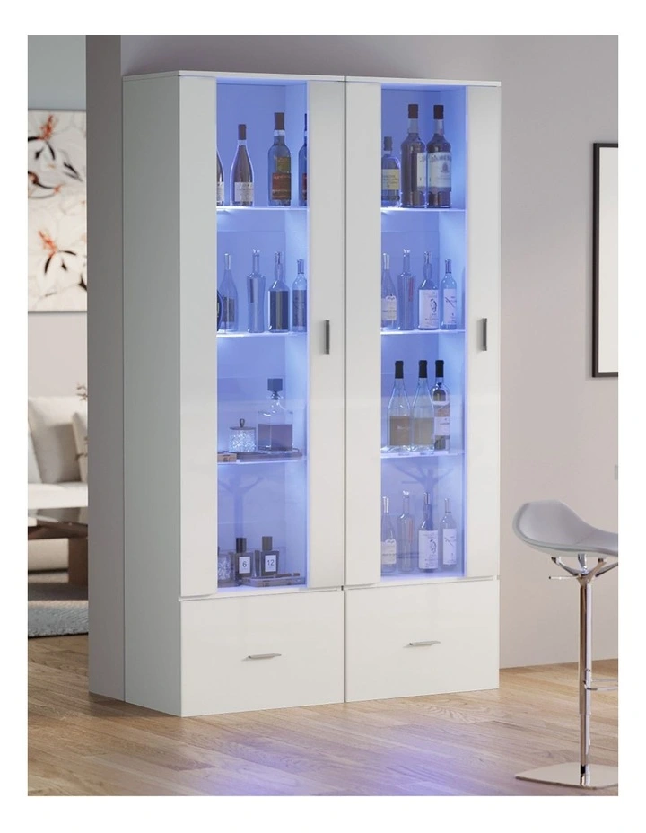 Oikiture Display Cabinet Buffet Sideboard LED Light High Gloss Cupboard White image 5
