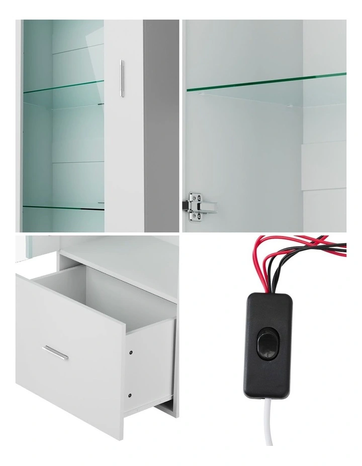 Oikiture Display Cabinet Buffet Sideboard LED Light High Gloss Cupboard White image 6