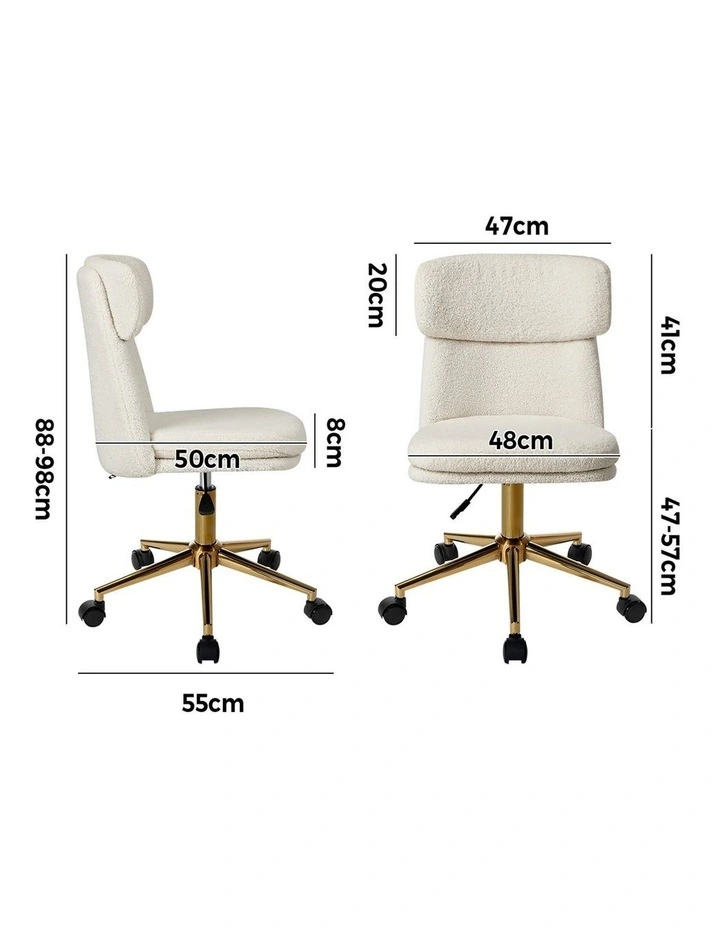 Oikiture Armless Office Chair Mid Back Computer Desk Chair Wheels Fabric White image 3